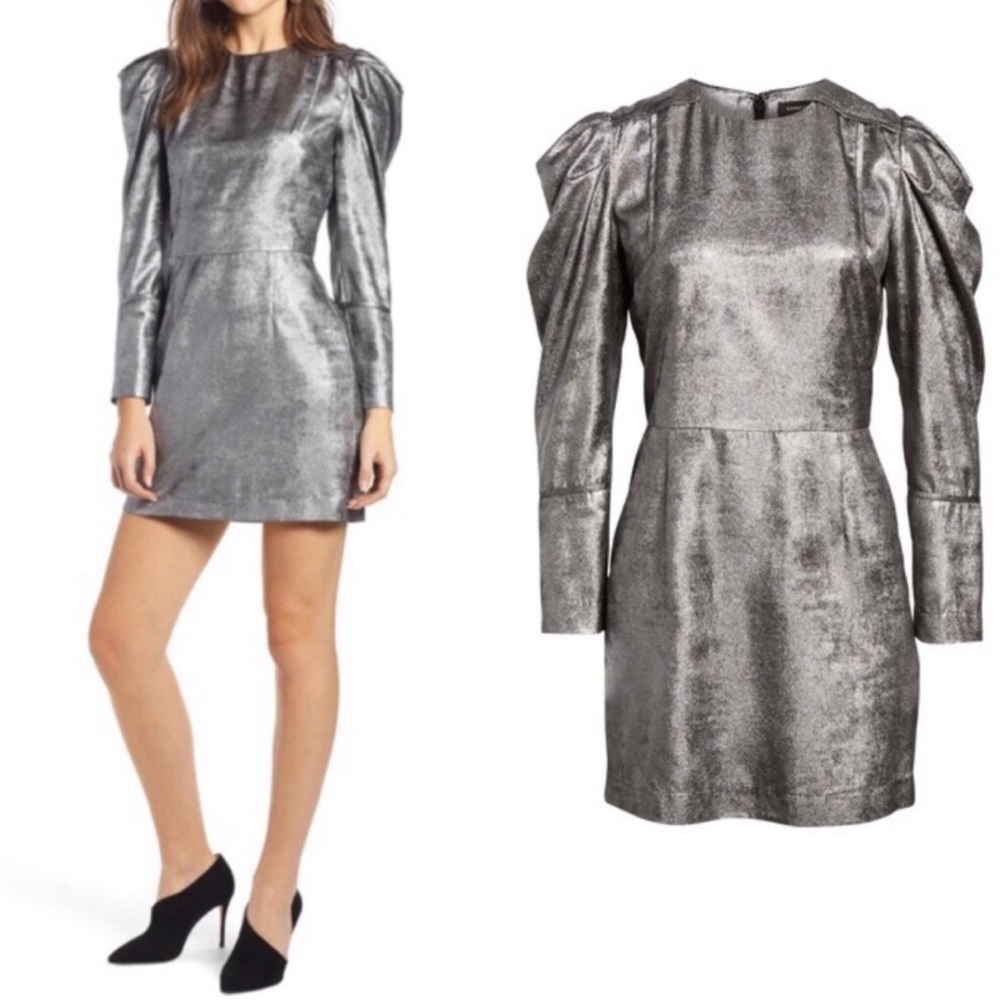 Something Navy Foil Shimmer Silver Mini Dress